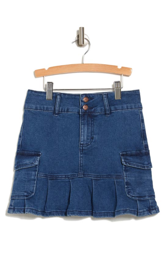 Ymi Kids' Pleated Denim Cargo Skirt In Blue