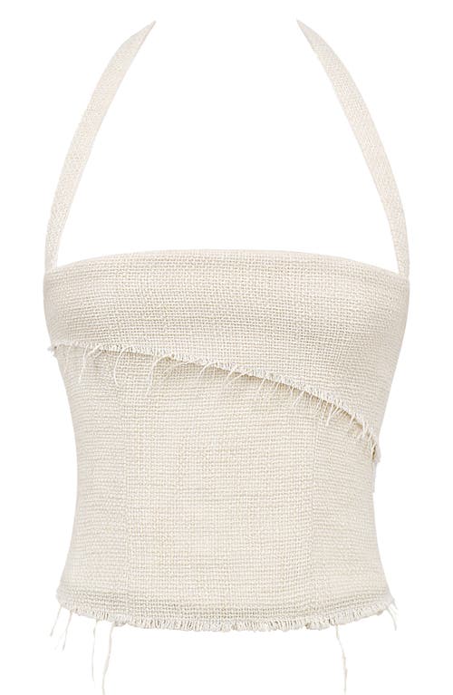 Mistress Rocks Fray Tweed Halter Top In Taupe