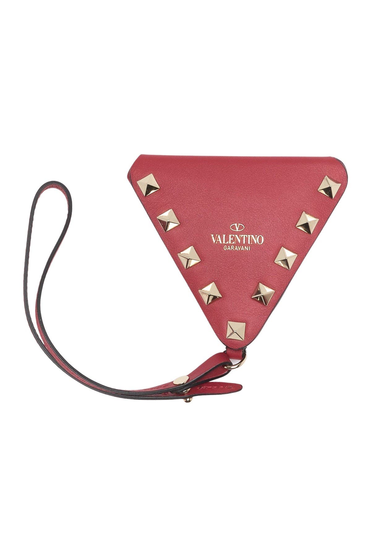 Valentino Garavani Leather Studded Triangle Coin Purse In Rosso V