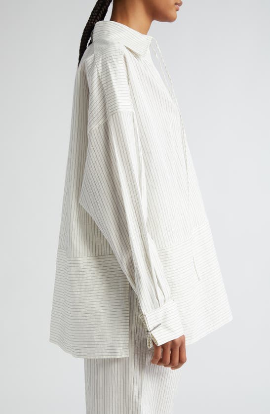 Shop Max Mara Saletta Pinstripe Oversize Cotton & Silk Top In White Black
