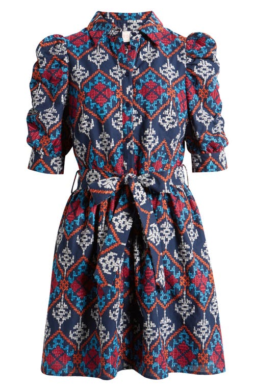 Shop Ciebon Scarlette Embroidered Tie Waist Minidress In Navy Multi