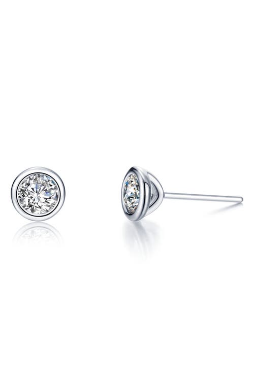 Bezel Set Simulated Diamond Stud Earrings in White/Silver