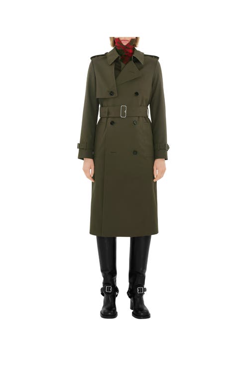 Shop Burberry Long Cotton Blend Trench Coat In Military