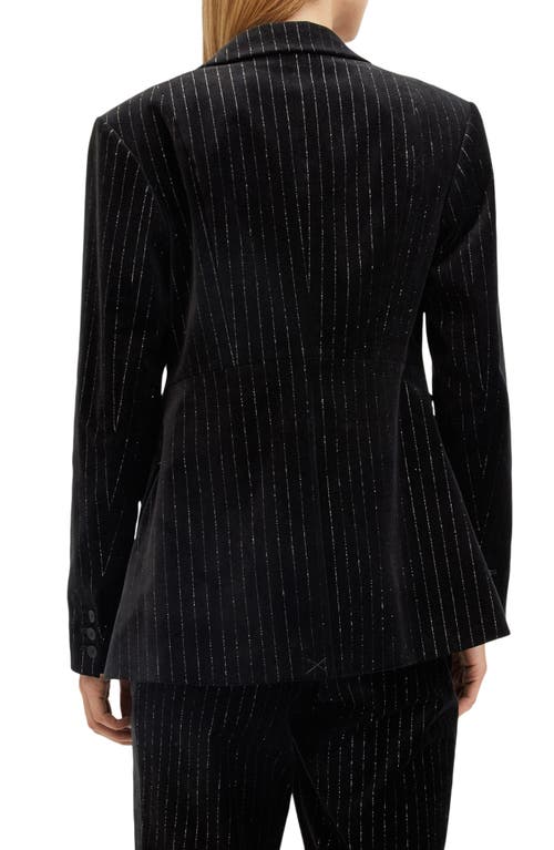 Shop Allsaints Sevenh Metallic Stripe Double Breasted Velvet Blazer In Black