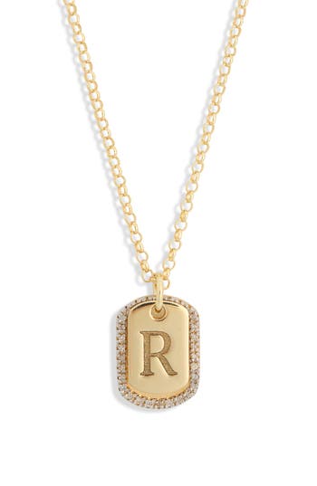 Meshmerise Diamond Initial Dog Tag Pendant Necklace In Yellow-r