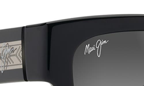 Shop Maui Jim Kenui 53mm Polarizedplus2® Square Sunglasses In Shiny Black/light Grey