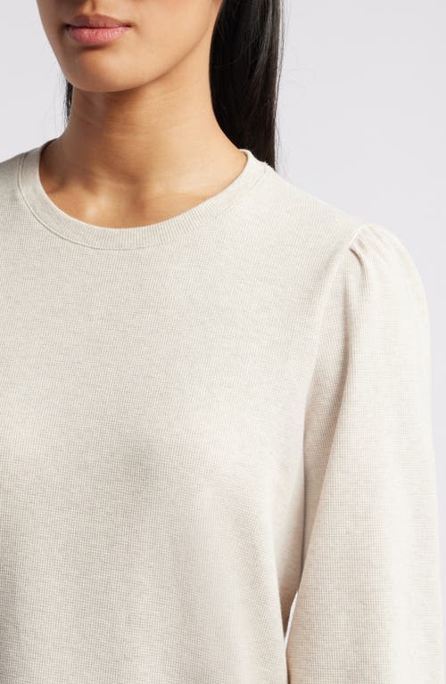 Shop Caslonr Caslon(r) Crewneck Puff Sleeve Rib Top In Beige Oatmeal Light Heather