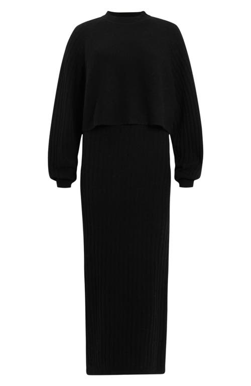 Shop Allsaints Margot Rib Wool Blend Crop Sweater & Midi Sweater Dress Set In Black