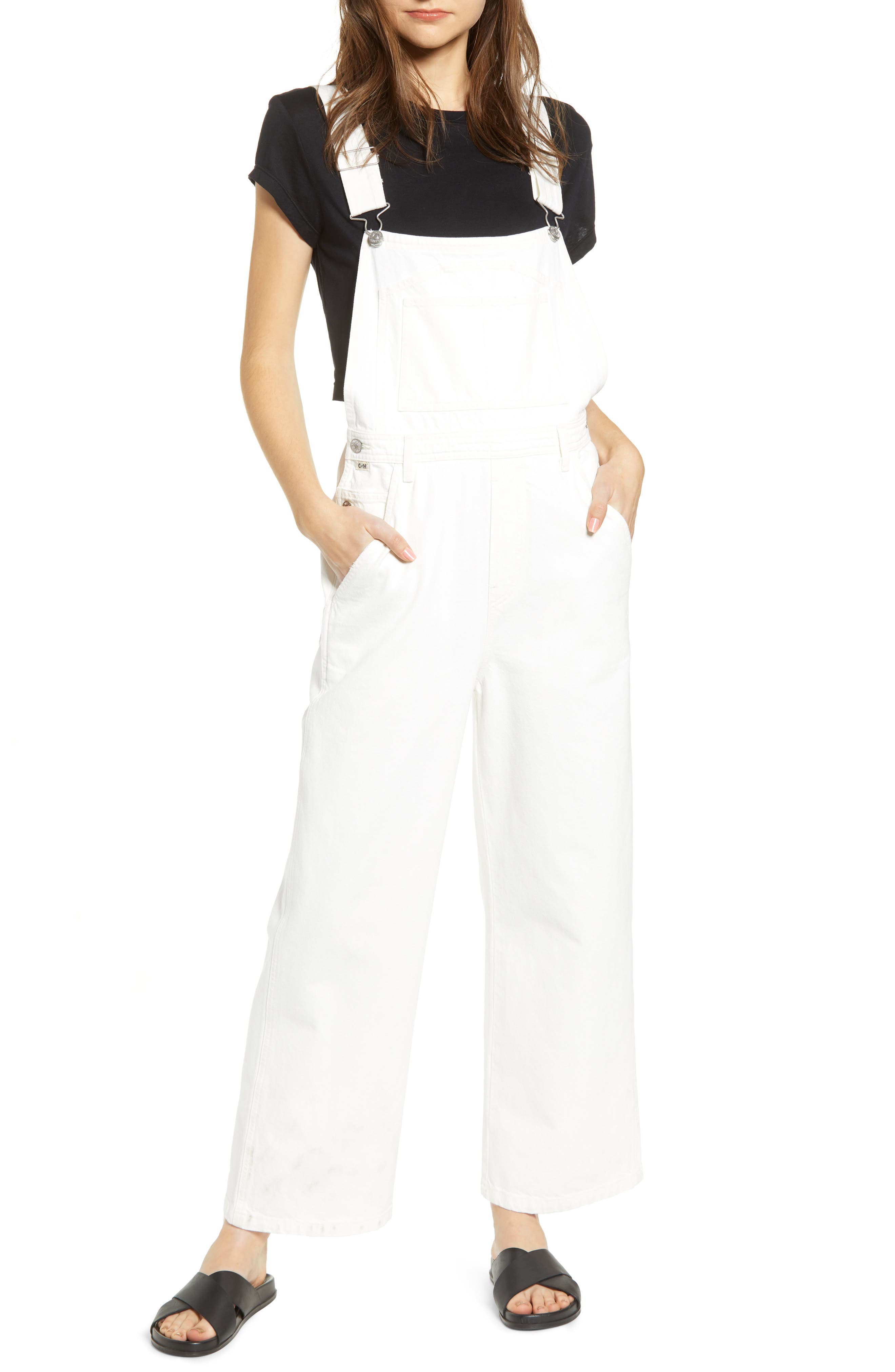 white wide leg overalls