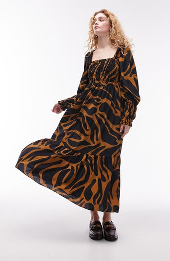 Topshop Shirred Long Sleeve Maxi Dress Nordstromrack