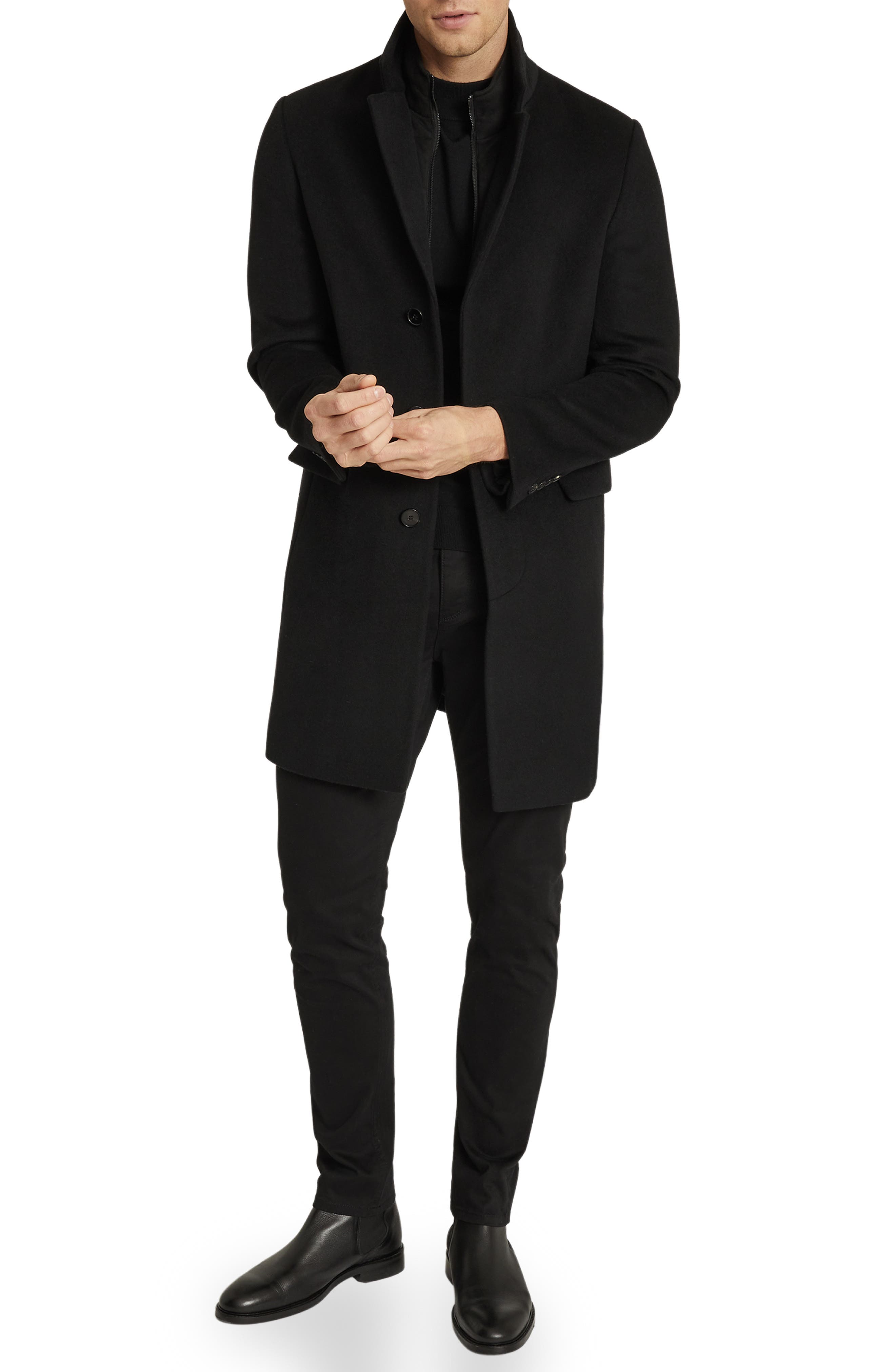 slim fit wool overcoat