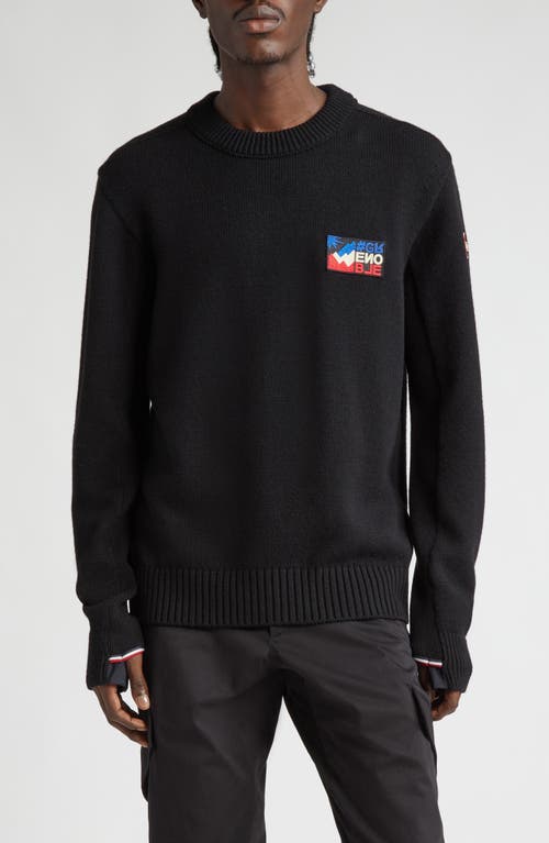 Mountain Logo Embroidered Wool Blend Sweater in Black