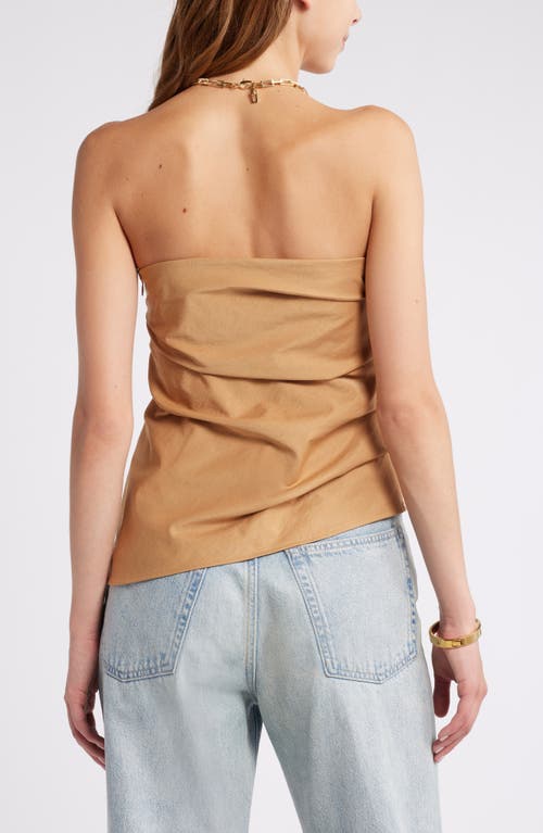 Shop Open Edit Strapless Asymmetric Top In Tan Cartouche