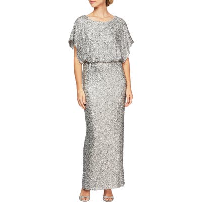 Alex Evenings Sequin Dolman Sleeve Gown, Metallic