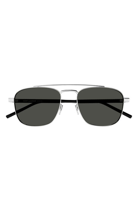 Shop Saint Laurent 56mm Aviator Sunglasses In Silver