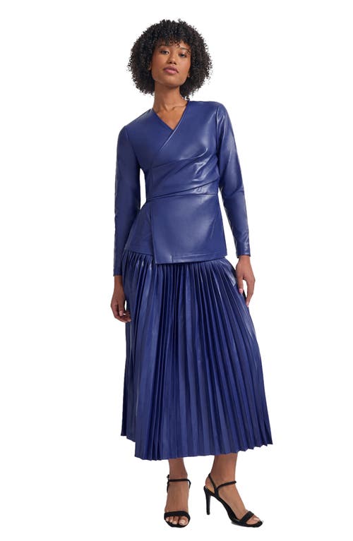 Misook Tailored Fit Vegan Leather Tie Back Jacket In Starry Night Blue
