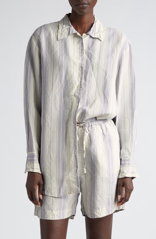 Shop Bite Studios Portico Stripe Rumpled Satin Button-up Shirt In Glicine