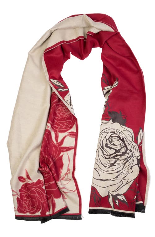 Saachi Floral Reversible Scarf In Red/cream