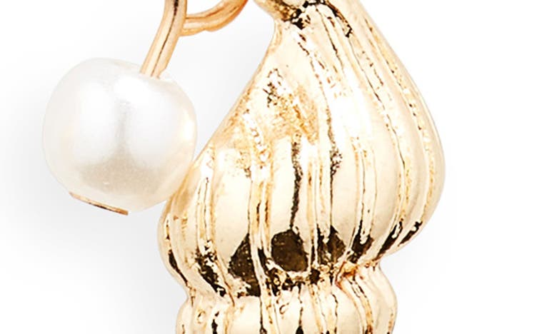 Shop Bp. Set Of 3 Imitation Pearl Shell Huggie Hoop Earrings In Gold