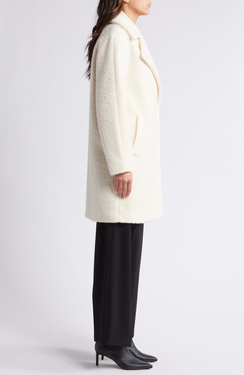 Bcbg Walker Notch Lapel Longline Bouclé Coat In Cream