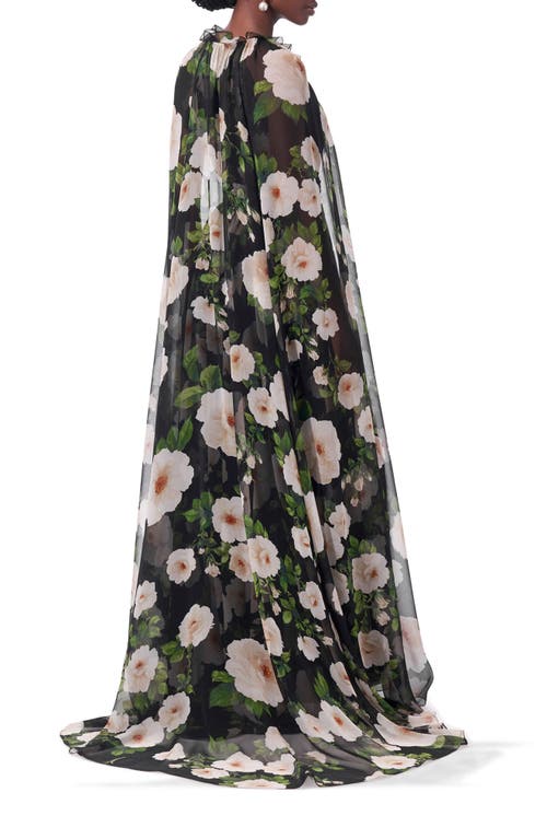 CAROLINA HERRERA CAROLINA HERRERA FLORAL SILK HALTER NECK GOWN WITH DETACHABLE CAPE 