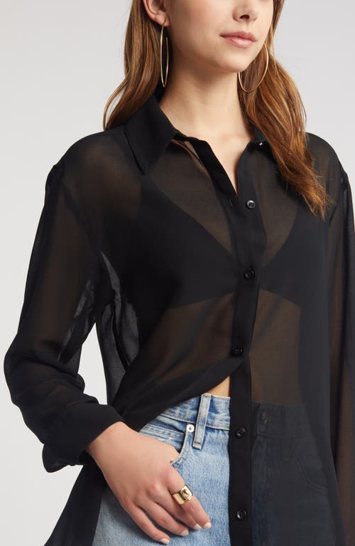 Open Edit Sheer Button-up Shirt In Black