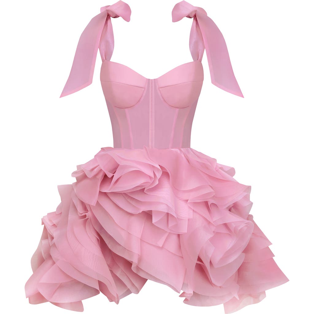 Milla Danceable Mini With Ruched Flower Appliques, Garden Of Eden In Pink