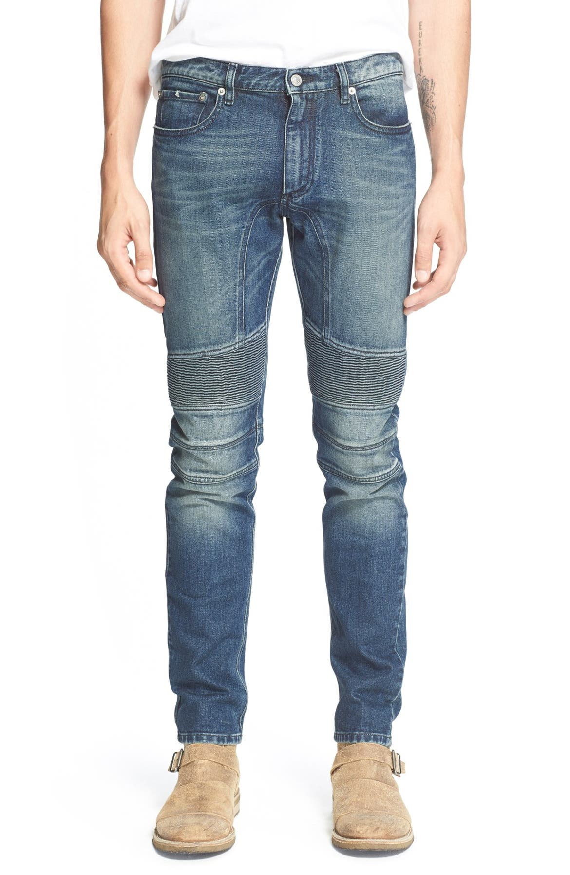 Belstaff 'Eastham' Slim Fit Washed Moto Jeans (Mid Blue) | Nordstrom