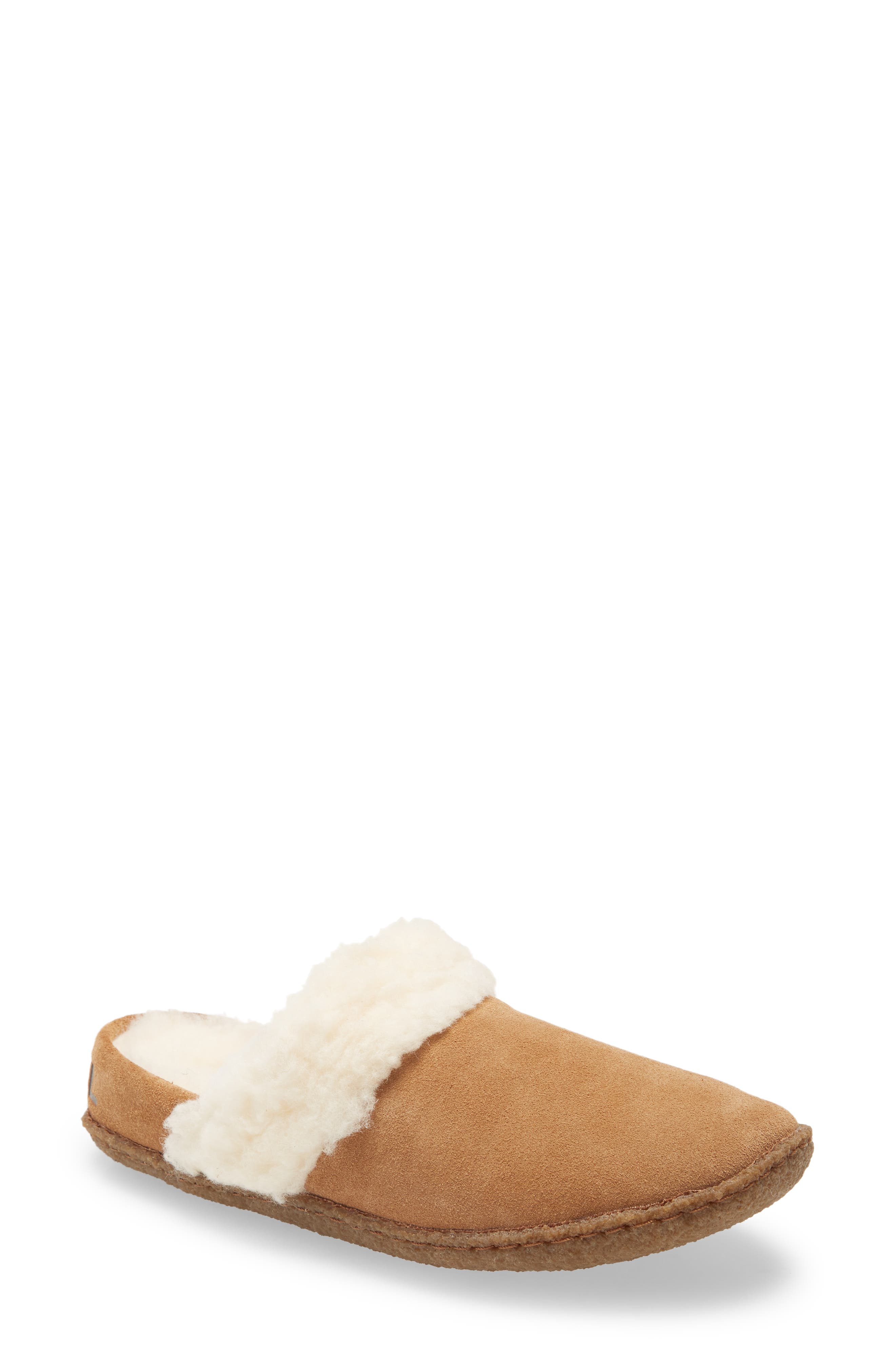 SOREL Nakiska II Faux Shearling Lined Slide Slipper, Size 10 in Camel Brown/Natural at Nordstrom