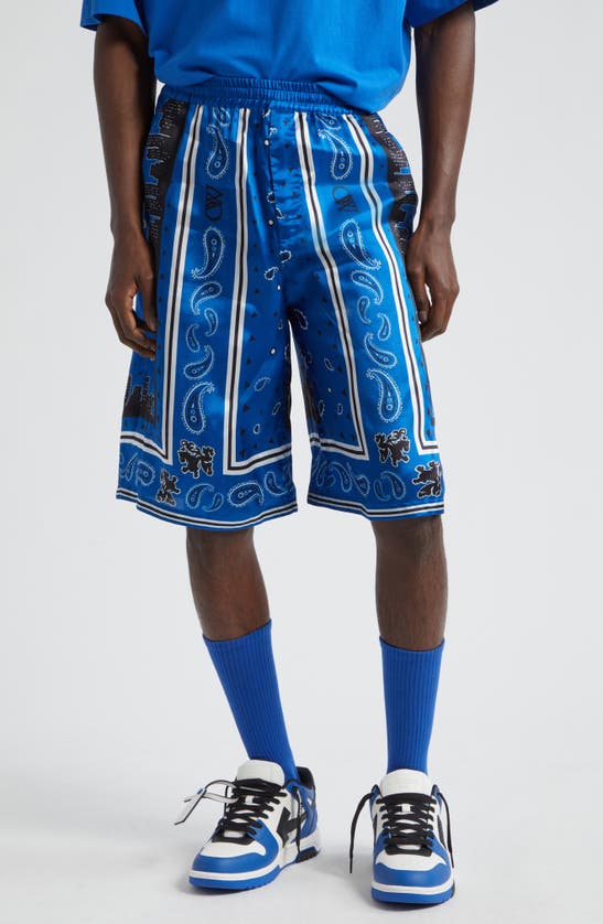 Shop Off-white Bandana Satin Shorts In Nautical Blue