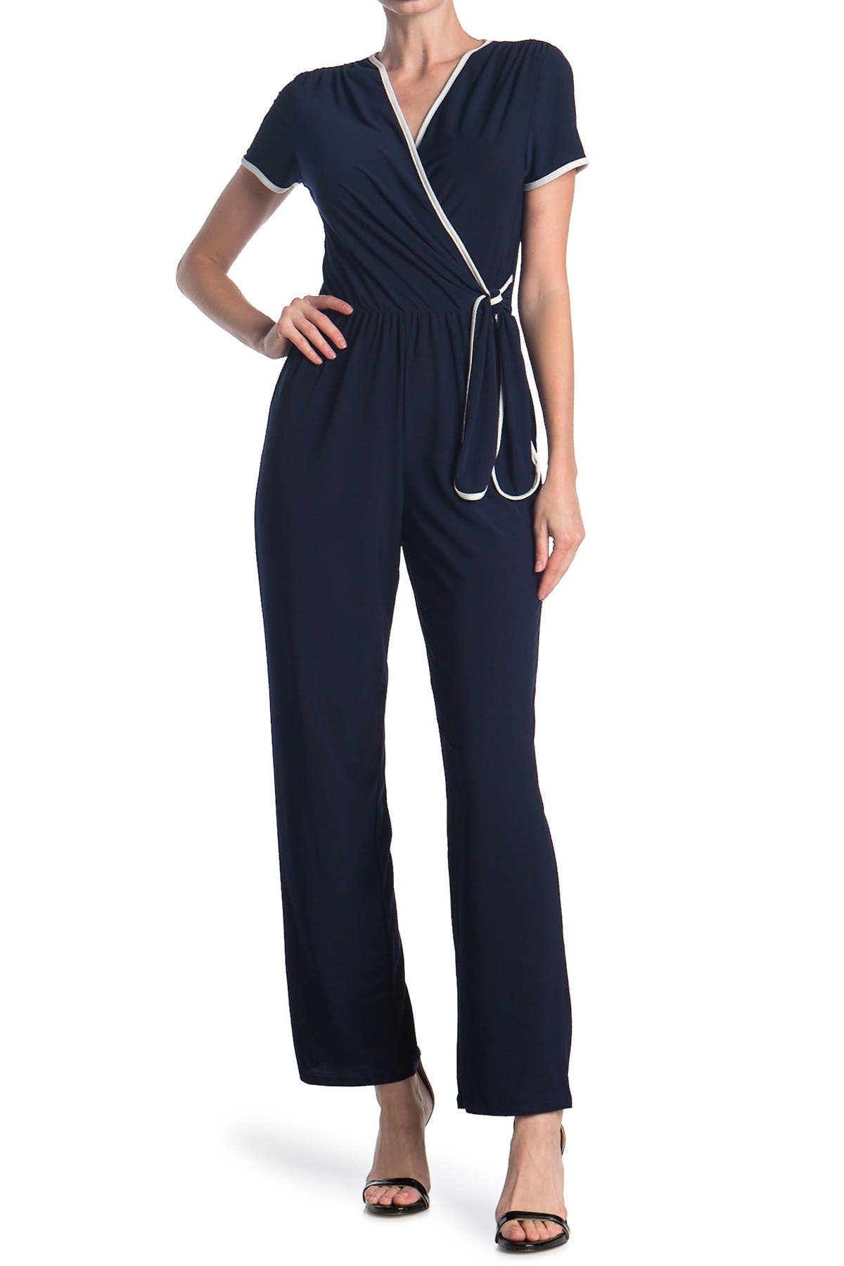 Tash + Sophie Wrap Belted Jumpsuit In Navy | ModeSens