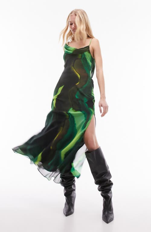 Topshop Tie Dye Strappy Back Midi Slipdress Mid Green at Nordstrom, Us