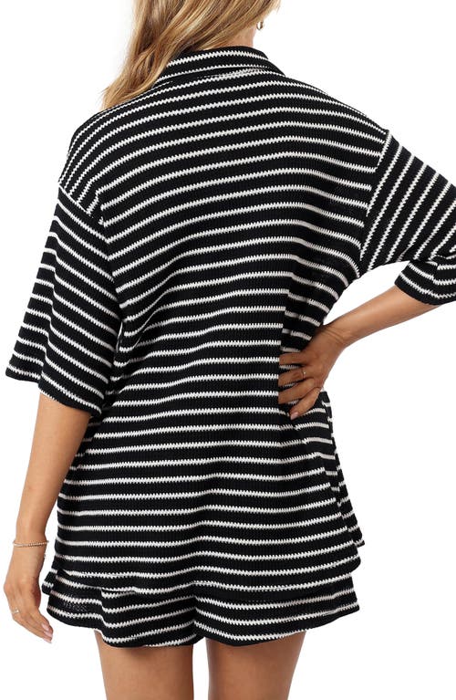 Petal And Pup Petal & Pup Linnea Stripe Cotton Knit Button-up Shirt & Shorts Set In Black