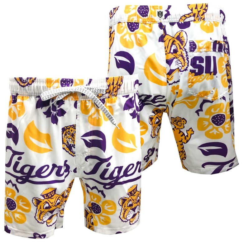 Shop Wes & Willy Youth  White Lsu Tigers Allover Print Vault Tech Swim Trunks