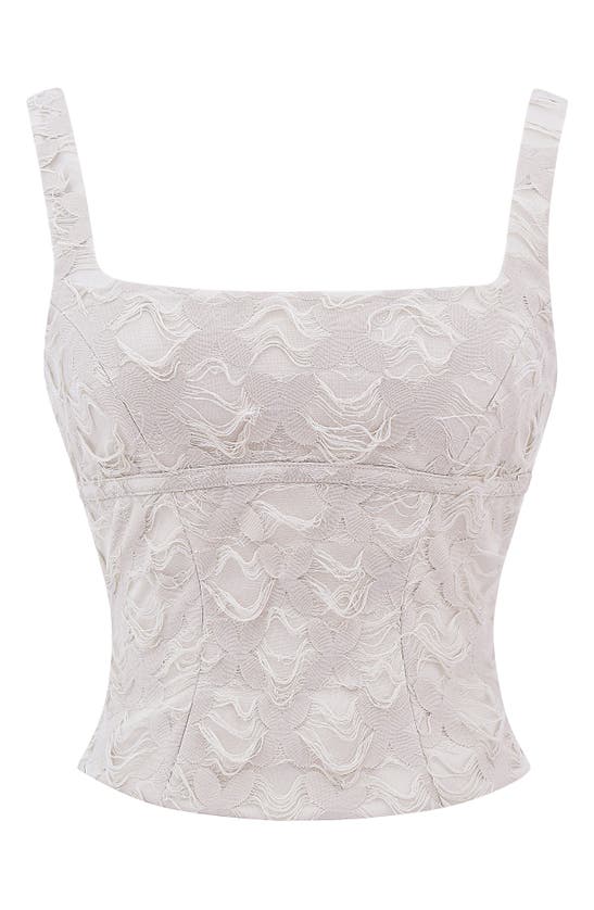 Mistress Rocks Fray Floral Detail Square Neck Top In Taupe
