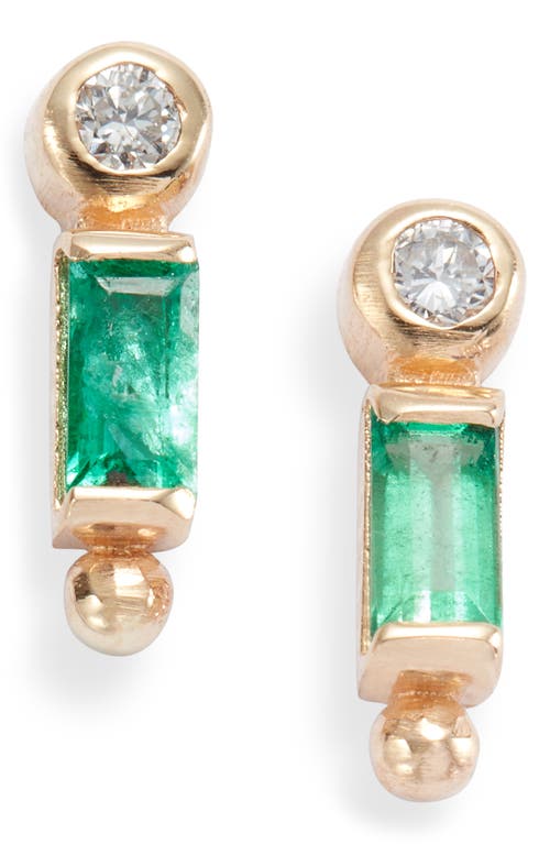 Clo Emerald Baguette & Diamond Stud Earrings in Green