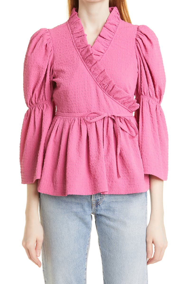 BYTIMO Bell Sleeve Wrap Top, Main, color, PINK