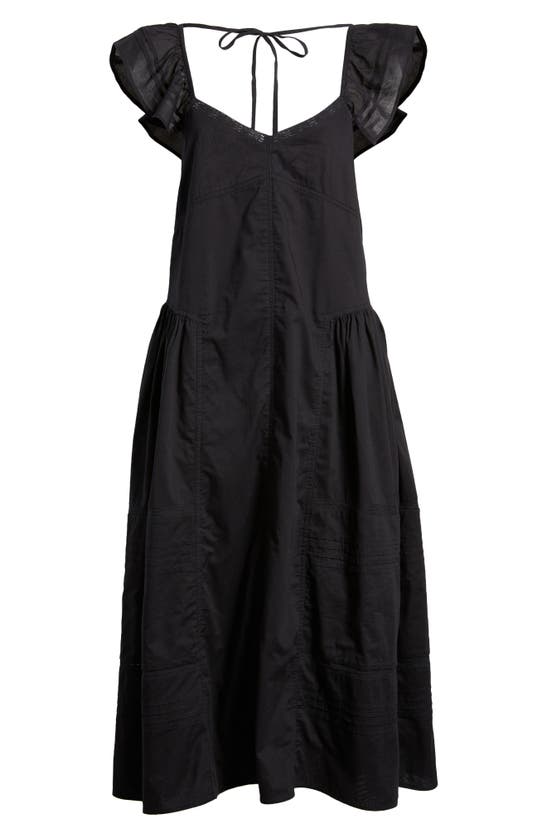 Shop Treasure & Bond Tie Back Flutter Sleeve Cotton Maxi Dress In Black
