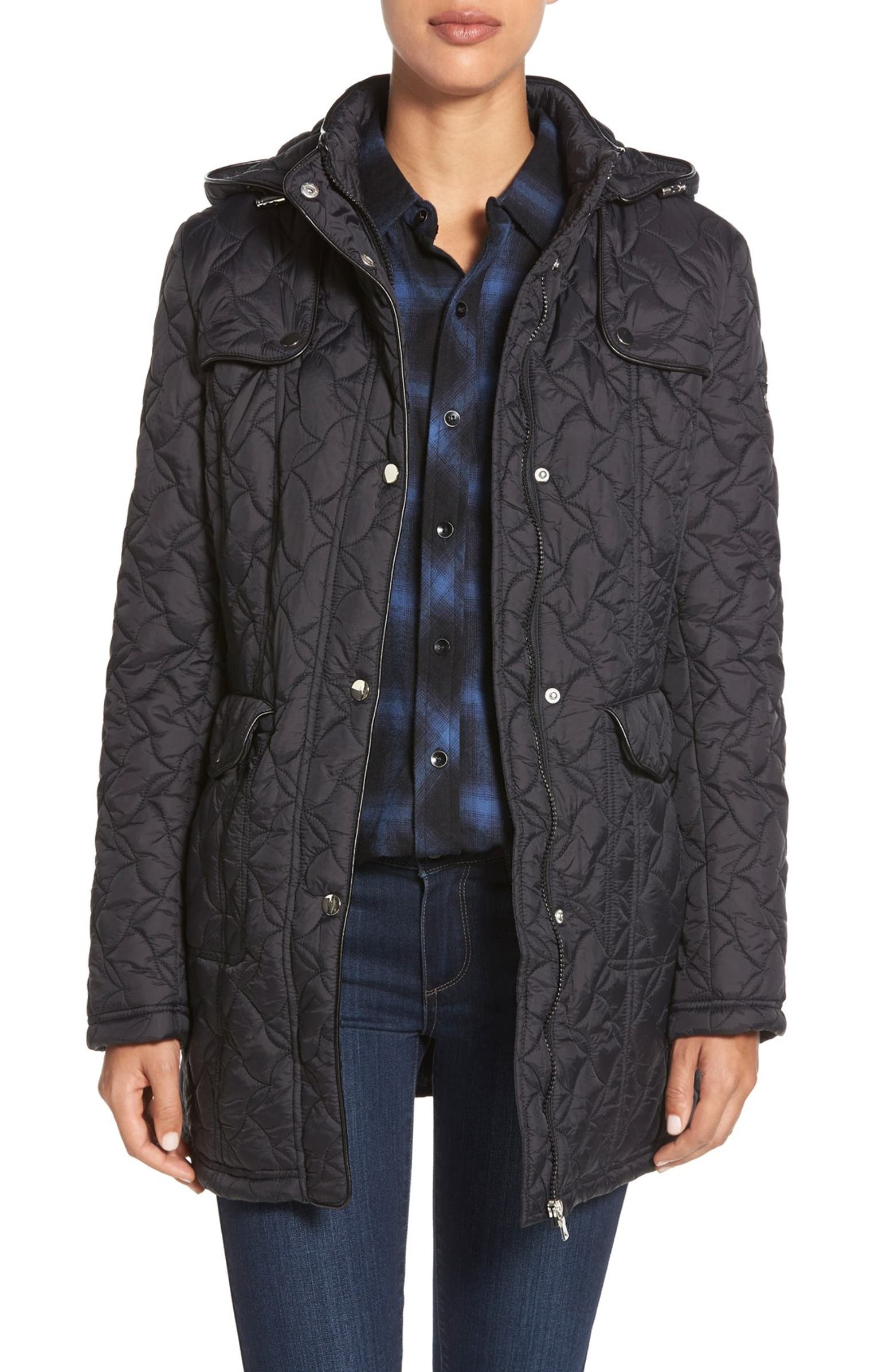 Larry Levine Quilted Jacket with Detachable Hood | Nordstrom