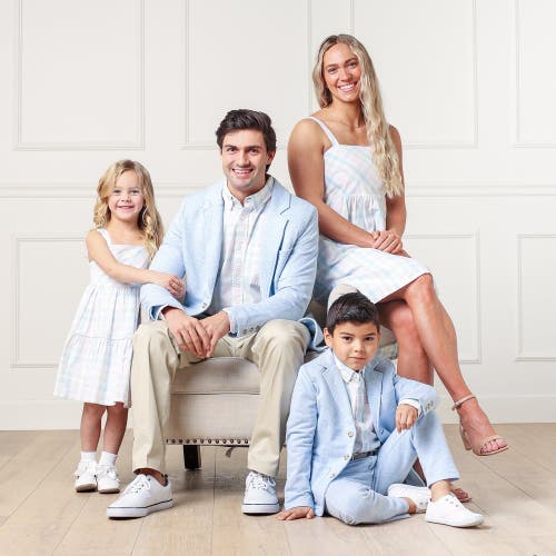 Hope & Henry French Terry Blazer In Light Blue Heather Herringbone