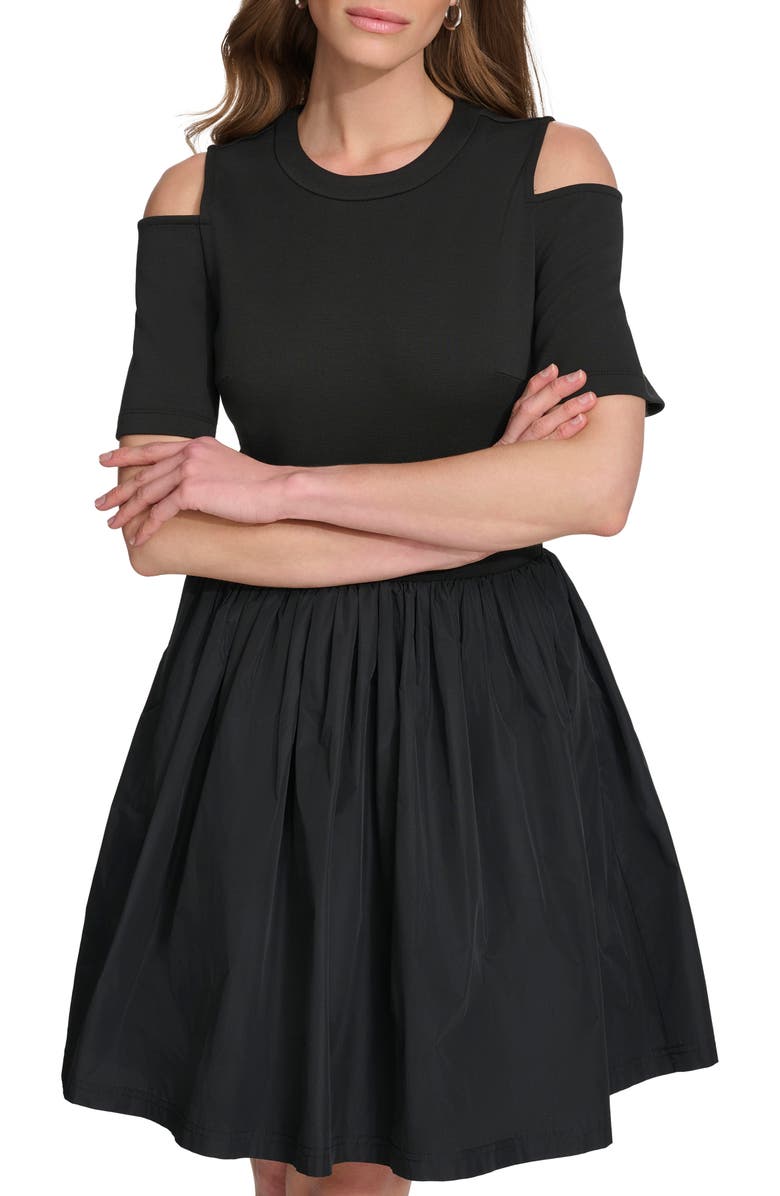 DKNY Mixed Media Poplin Fit & Flare Dress Nordstrom