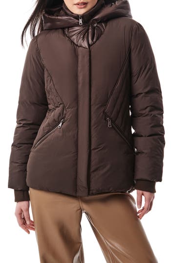Shop Bernardo Shiny Hood Heavyweight Puffer Jacket With Bib In Coffee Cake