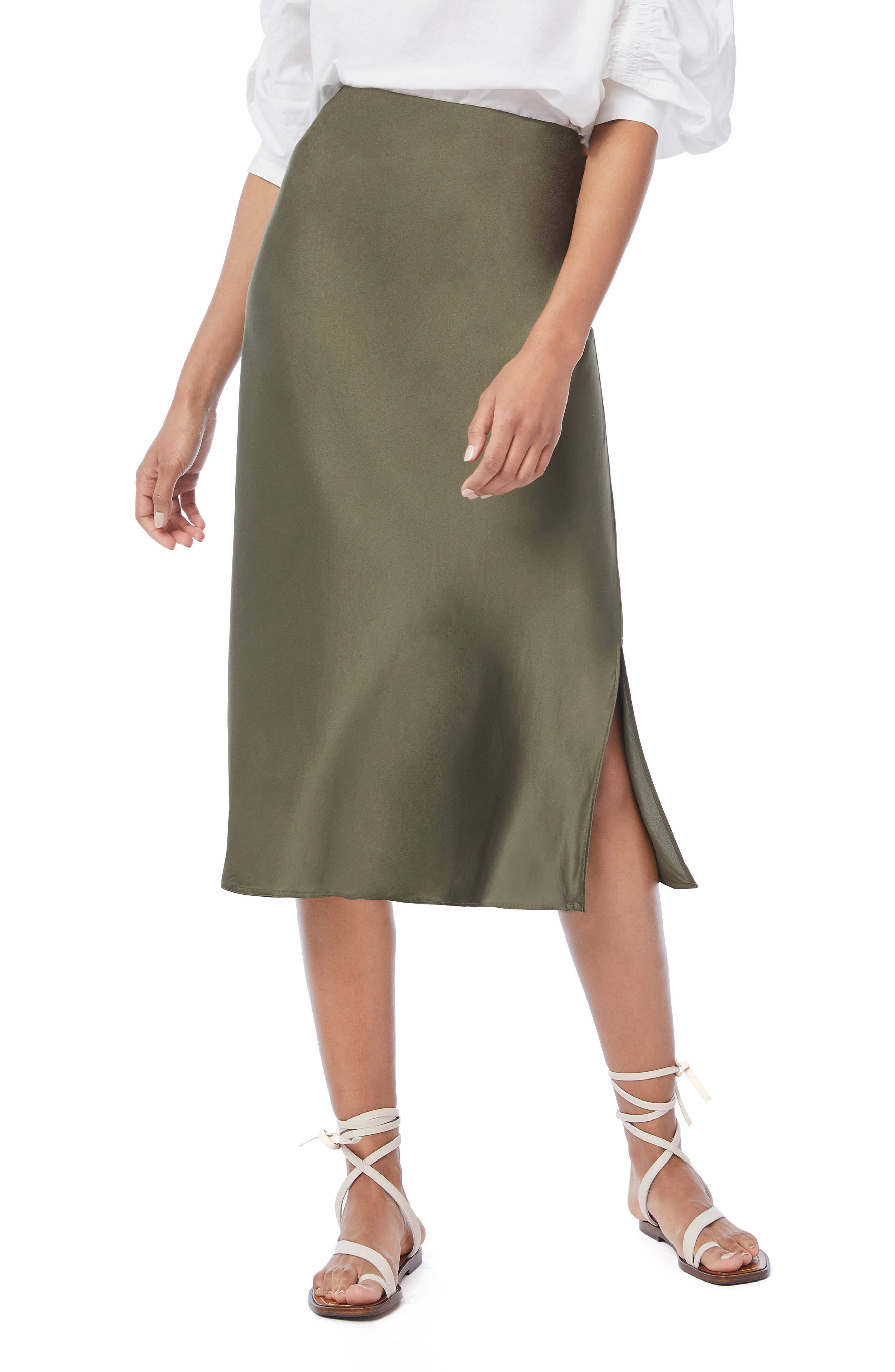 Frame Washable Silk Maxi Skirt In Military