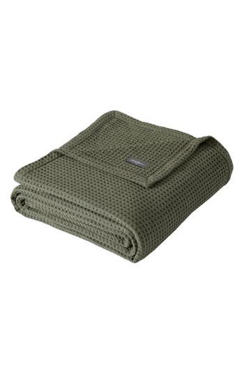 Eddie Bauer Waffle Knit Throw Blanket In Medium Green
