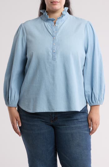 CASLON CASLON® RUFFLED CHAMBRAY POPOVER BLOUSE