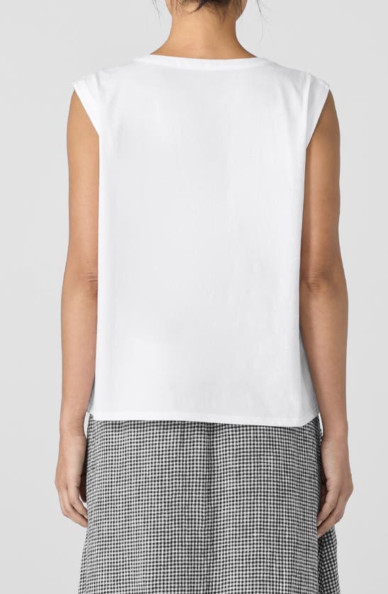 Eileen Fisher Crewneck Organic Cotton Jersey Sleeveless Top In White