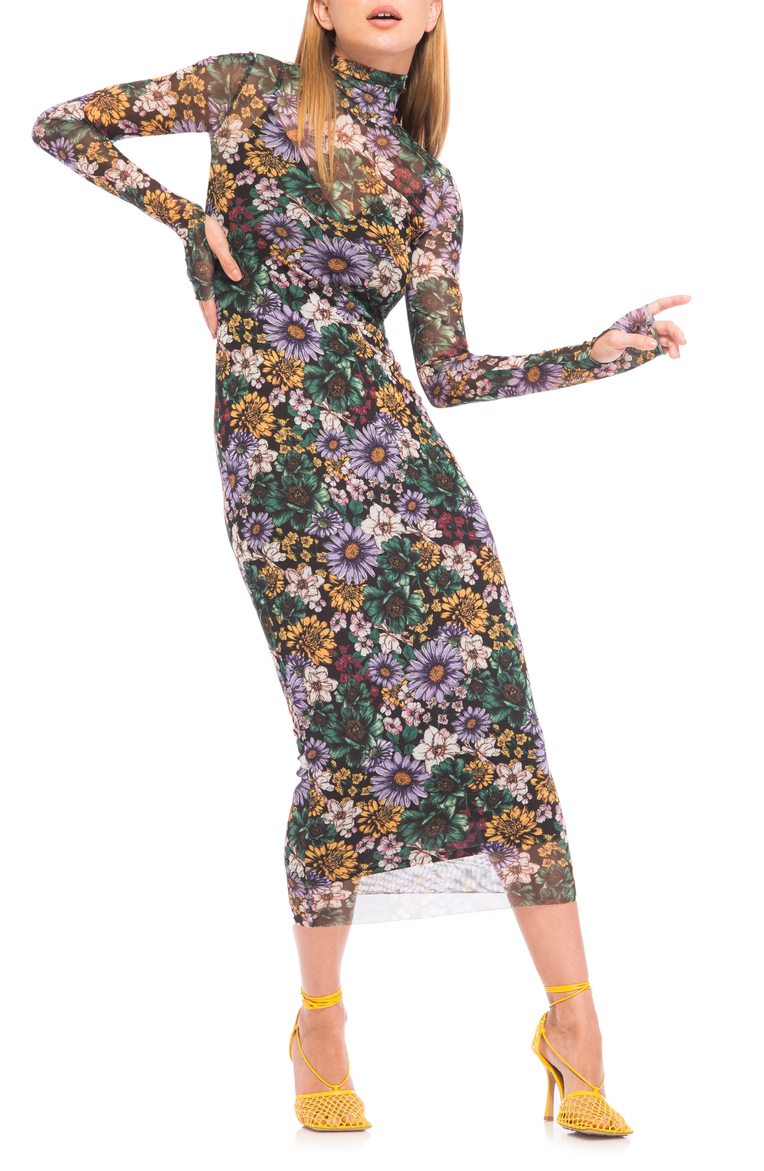 Afrm Shailene Long Sleeve Mesh Midi 
