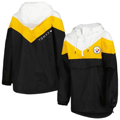 Women's Tommy Hilfiger White/Gold Pittsburgh Steelers Staci Half-Zip Hoodie Windbreaker Jacket