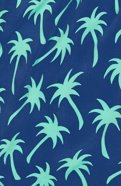 Tom & Teddy Palm Tree Print Swim Trunks In Navy/spring Green