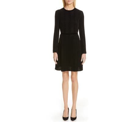 Emporio Armani Long Sleeve Textured Velvet Dress, US / 44 IT - Black